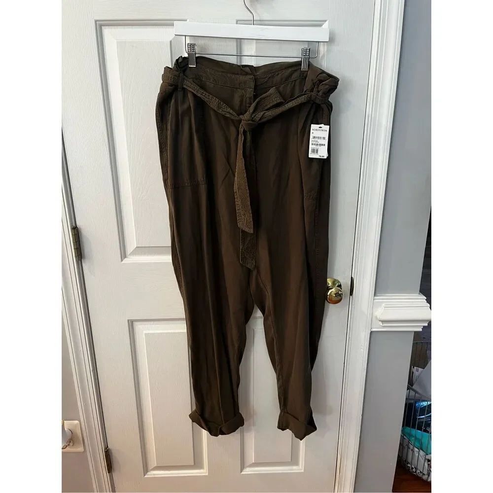 Treasure & Bond Olive Green Lyocell Soft Paper Bag Waist Tie Pants sz 20 NWT